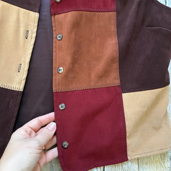 Y2K White Stag Patchwork suede vest L - Picture 3 of 7